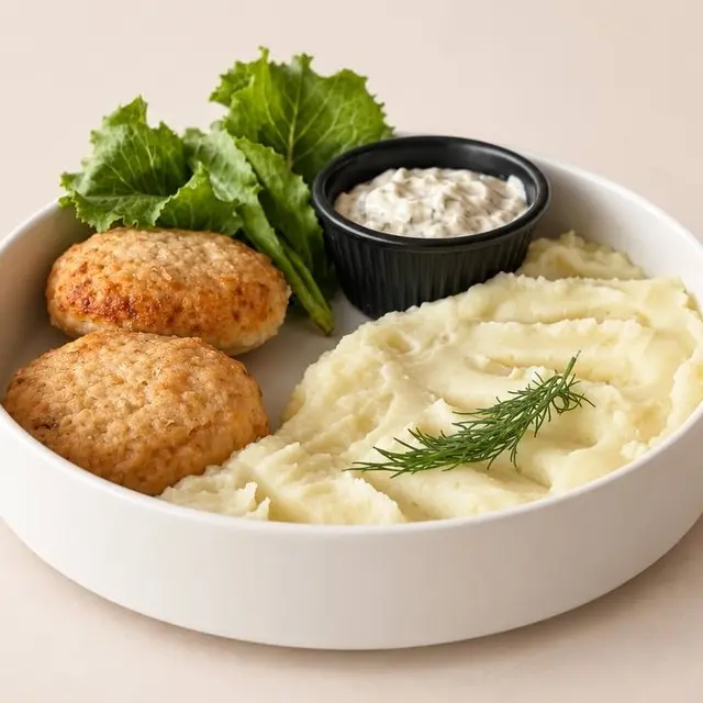 Salmon Cutlets with Mashed Potatoes